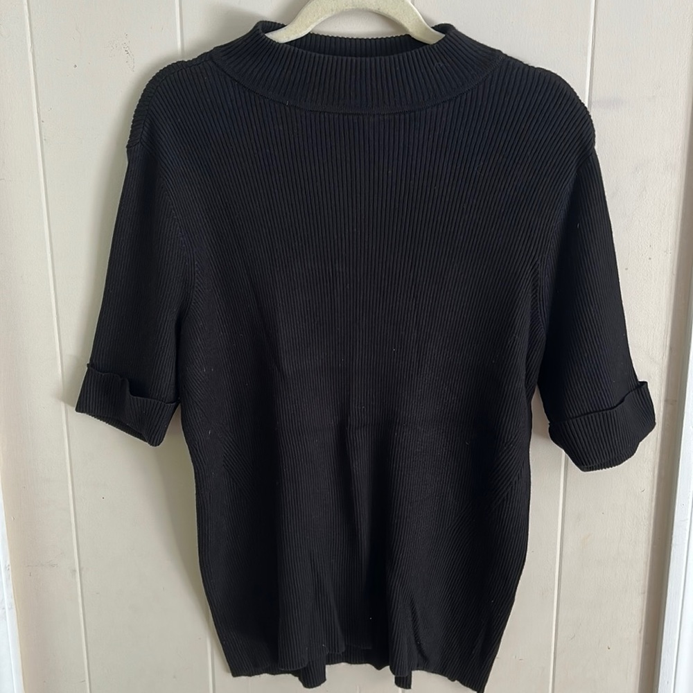 Chico’s 1/2 Sleeve Ribbed Black Sweater
